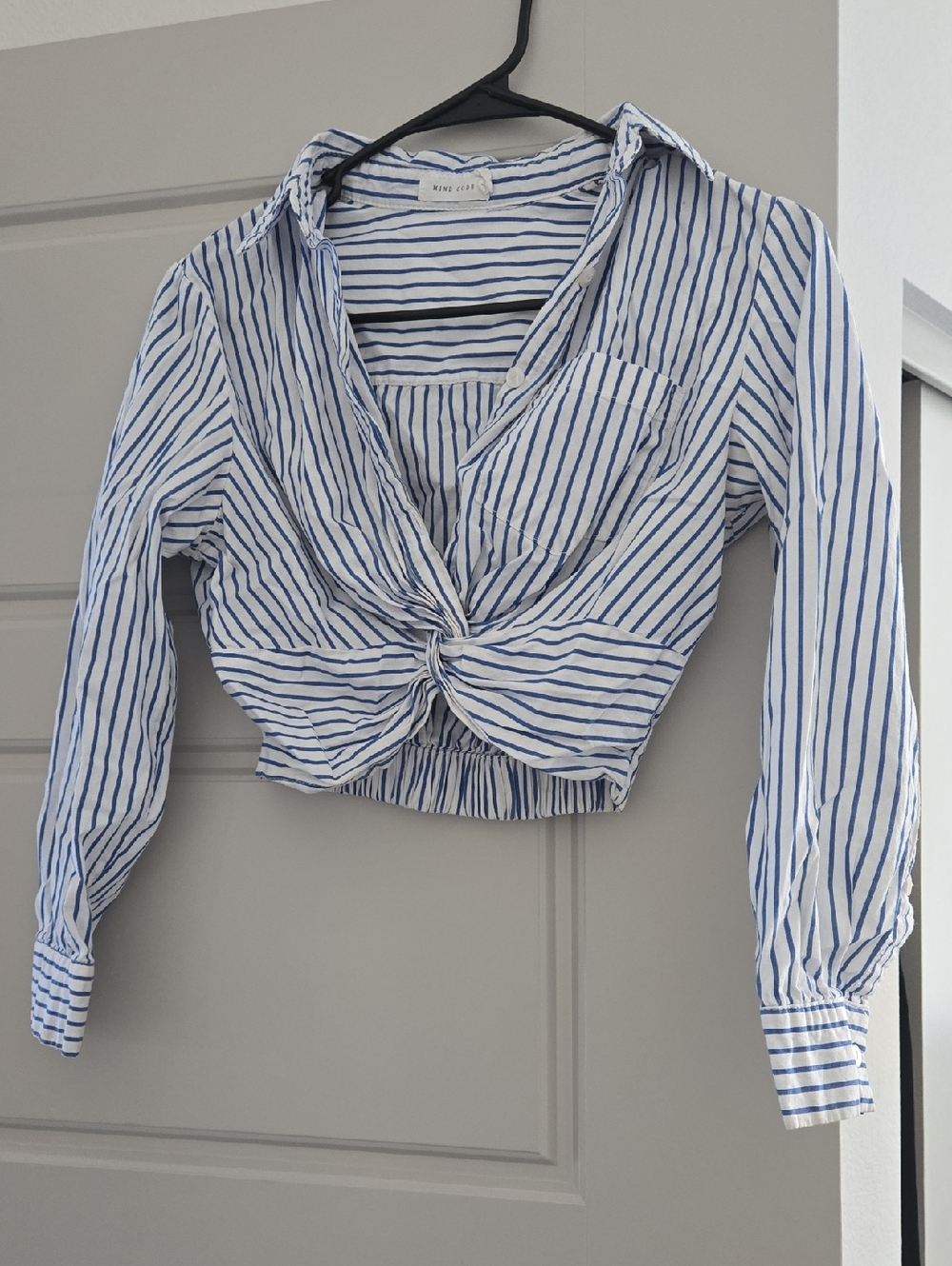 Blue & White Striped Twist-Front Crop Top